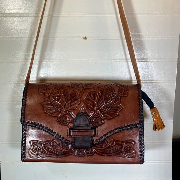 Rare, Vintage Hand Tooled, Medium, Fully Reversible, Mexican Leather Purse , - Picture 1 of 14
